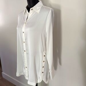 Chico's Sandwashed Satin Shirt Button-Up with Side Buttons